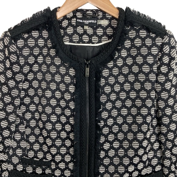 Karl Lagerfeld Black & White Fringed Short Jacket - Picture 2 of 13